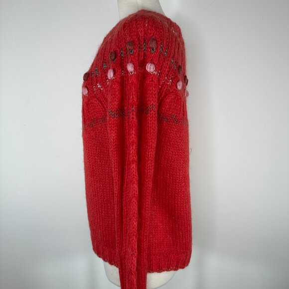 by TiMo ALLEGRA Crew Neck Sweater Red Mohair Wool Bobble Blend Knit Women's L - Picture 7 of 14